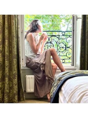 BGBGeneration khaki green long high slit flowy gathered maxi skirt XS